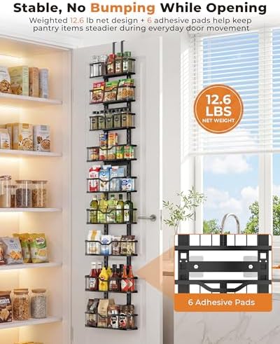 EVERIE Over the Door Pantry Organizer, 9-Tier Heavy Duty Door Storage Rack with Solid Bottom Baskets, Stable No-Bumping Design, Adjustable Hanging Shelves for Kitchen Pantry - Image 3