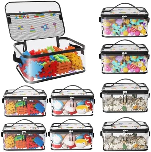 8 Pack Large Clear Toy Storage Bags with Labels, Handles, Zippers, 4L+4XL by Shcsdr