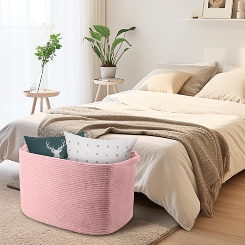 MEGASKET Extra Large Pink Storage Basket, 23.6" x 17" x 12" Rectangle Blanket Basket Living Room, Woven Cotton Rope Basket, Toy Basket Bins, Pink Baskets for Decor, Wicker Baby Laundry Basket - Image 7