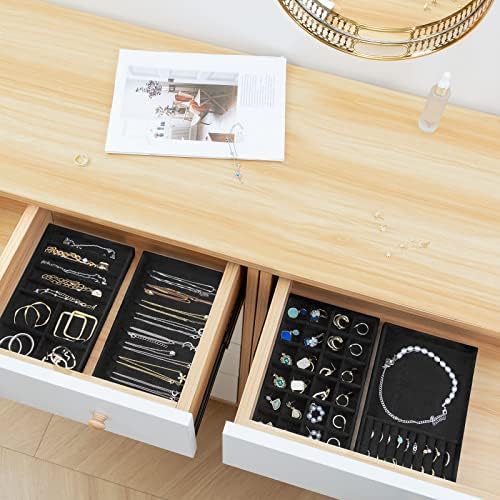 ProCase Stackable Jewelry Organizer Trays for Drawers, Jewelry Drawer Inserts Container Display Case Storage for Earring Necklace Rings Bracelet with Removable Dividers -Allblack, 4 Layers - Image 4