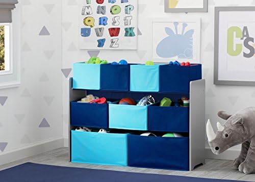 Delta Children Deluxe Multi-Bin Toy Organizer with Storage Bins, Grey/Blue Bins - Image 2
