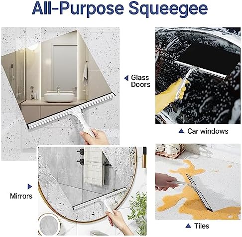 AmazerBath Squeegee for Shower Glass Door, Shower Squeegee for Glass Doors - All-Purpose Squeegee with Hook for Shower Doors, Windows, Mirrors, Tiles and Car Glass, 12 Inches - Clear (Pack of 2) - Image 4
