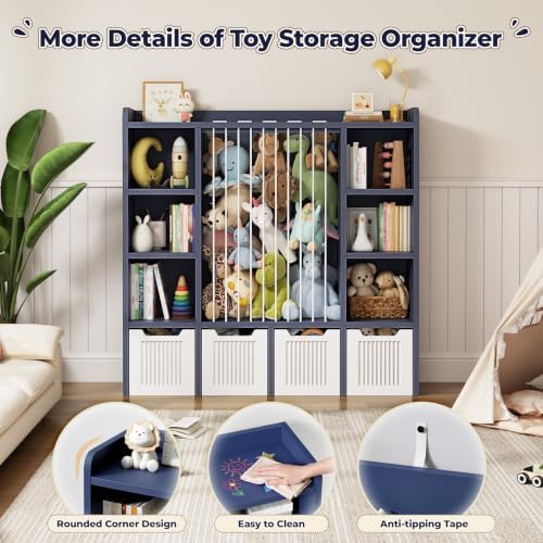 Toy Storage Organizer with Stuffed Animal Storage, Blue - Image 5