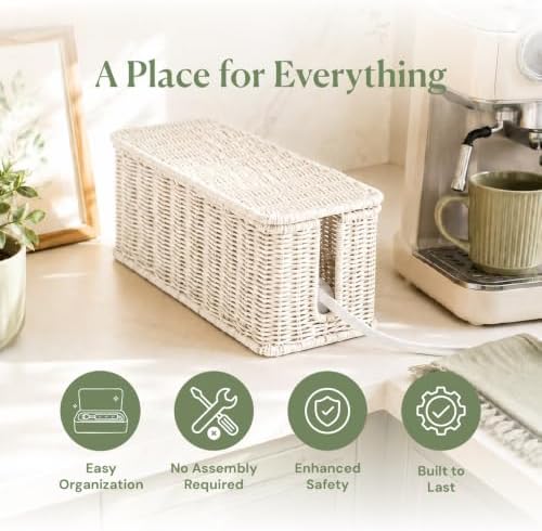 Cable Management Box, Handmade Rattan Cord Organizer for Power Strip - Image 3