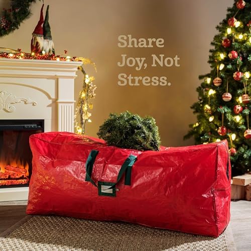 ZOBER 9 Ft Large Christmas Tree Storage Bag - Fits 9 Ft Artificial Trees - Plastic, Waterproof Christmas Tree Bag For Storage Box For Xmas - Strong, Durable Handles - Label Card Slot - Red - Image 2