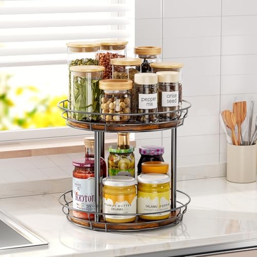 LAMU 2 Tier Lazy Susan Turntable Rotating Spice Rack Organizer for Cabinet - Image 2