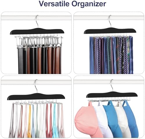 TOPIA HANGER Tie Rack Hanger for Closet, Wooden Tie Organizer for Men with 24 Folding Hooks, Space Saving Necktie Holder for Storage and Display Bra, Tank Top, Camisole (1-Pack), Black- CT14B - Image 5
