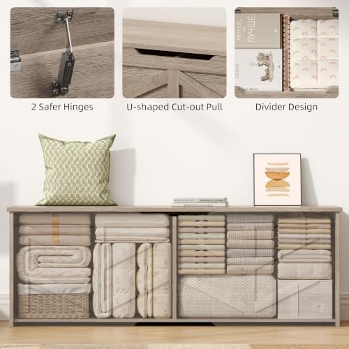 51.2" Extra Large Storage Chest, Wooden Storage Bench with 2 Safety Hinges - Image 6