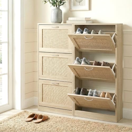 HOPUBUY Shoe Cabinet for Entryway, Narrow Shoe Storage with 3 Flip Drawers - Image 4