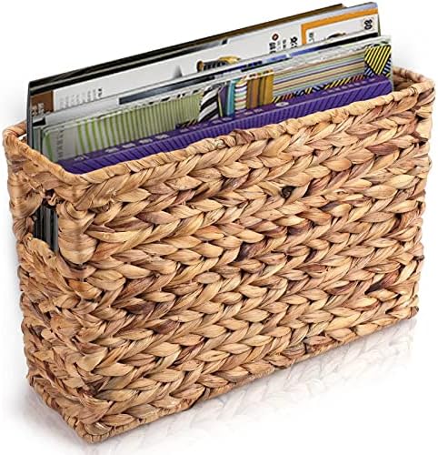 Yesland Hand-Woven Narrow Water Hyacinth Holder Wicker Basket, 15.5 x 5.5 x 9.75 Inch Decorative Magazine Storage Basket Bin for Home, Office, Desk by Yesland