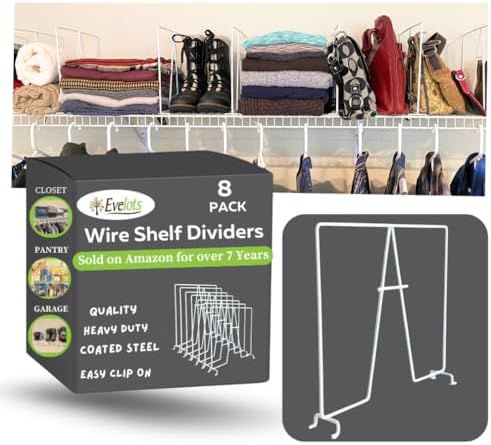 Evelots 8-Pack Wire Shelf Dividers, Clip-On Closet Organizers, Tall Steel by Evelots