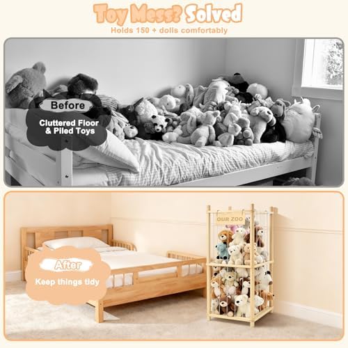 Stuffed Animal Storage, Wood Stuffed Animal Zoo Storage with Brake Wheels, Space Save Toy Organizer, Large Capacity Stuffed Animal Holder, Perfect for Nursery Playroom Kidroom Bedroom-43 Inch - Image 3