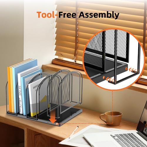SUPEASY 5-Section Vertical File Organizer, Mesh Desk Organizer, Black - Image 3