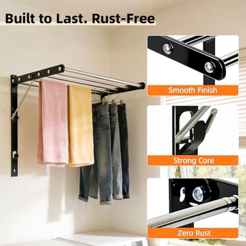 Wall Mounted Drying Rack, Foldable Laundry Rack, Adjustable Width, 60 lbs - Image 6
