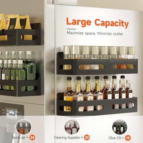 Sevenblue 2-Pack Magnetic Spice Rack for Refrigerator with Hooks, Black - Image 4