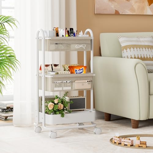 Modanais Baby Diaper Caddy Organizer Cart - 3 Tier Rolling Cart, Off White - Image 4