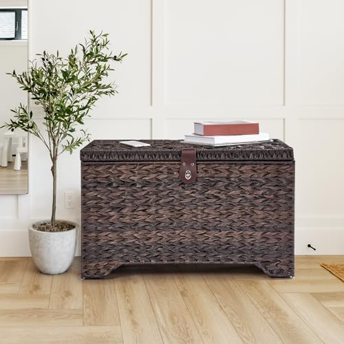 165L Handwoven Wicker Storage Basket with Lid, Large Storage Trunk - Image 6