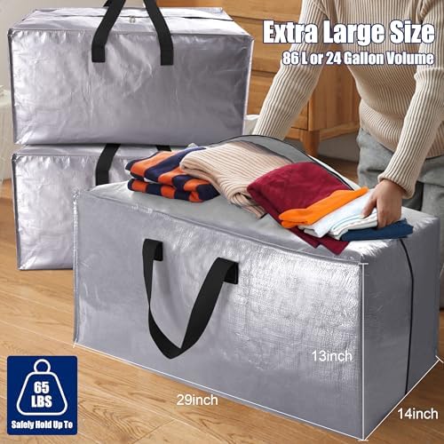 Cosy Family 12 Pack Heavy Duty Moving Bags with Backpack Straps - Strong Handles & Zippers, Storage Totes For Space Saving, Fold Flat, Alternative to Moving Box (X-Large-Set of 12, Silver) - Image 6