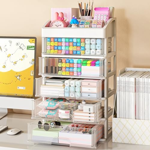 Desk Organizer with Drawers, 5 Drawers Storage Organizer, Desktop Storage Drawers for Office Supplies, Plastic Stationary Organizer, Makeup Organizer, Desk Storage Box for Office, School, Home - Image 2