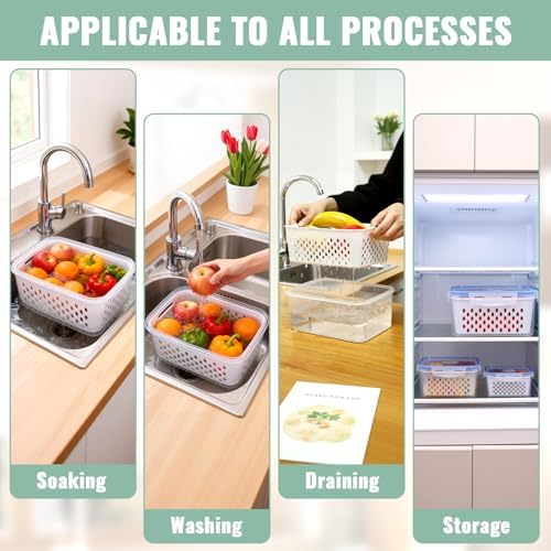 3 PCS Fruit Storage Containers for Fridge with Removable Colander - Image 5