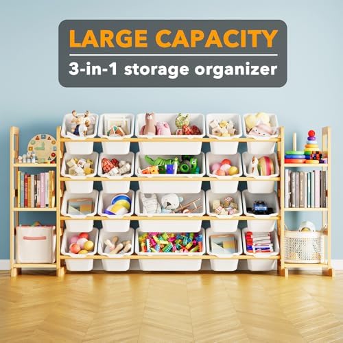 SpaceAid Toy Storage Organizer with 6 Shelves and 20 Bins, Toy Organizers Storage Bookshelf, Kids Bin Shelf Toys Box Bookcase for Bedroom Playroom Organization Room Decor, White - Image 3