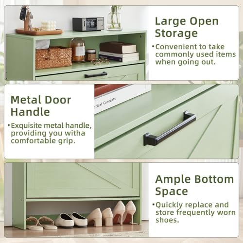 RWYHG Shoe Cabinet with 2 Flip Drawers, Narrow Entryway Organizer,Green - Image 4