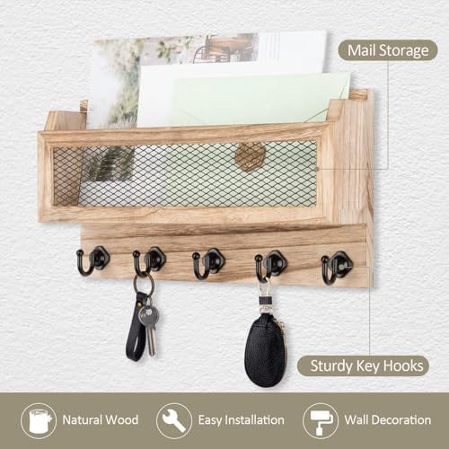 Nekon Mail and Key Holder for Wall Decorative, 11 Inch Mail Holder, Wood - Image 3