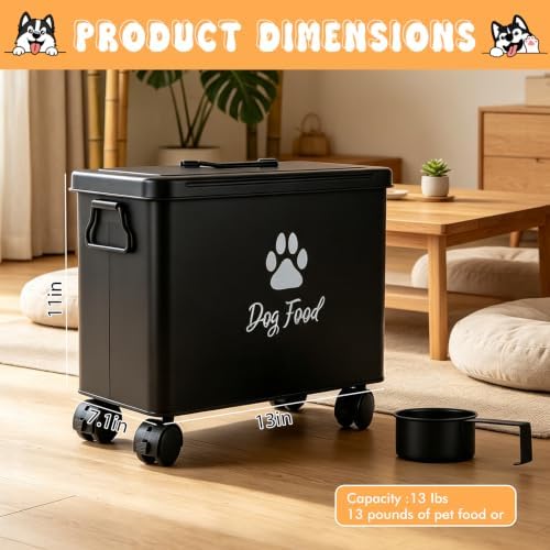 Metal Dog Food Storage Container With Lid 13lb, Black Airtight Dog food Bin - Image 2