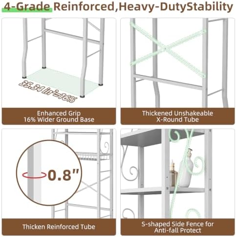 Over-The-Toilet Storage Rack 4-Tier,Bathroom Organizer Shelf Over Toilet,Adjustable Wooden Shelves and Basket,Freestanding Above Toilet Shelve,Space Saver for Rooms(White Rack-White Shelves) - Image 4