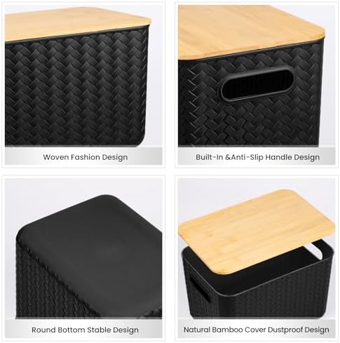 Ohmlove 4 Pack Storage Bins with Bamboo Lids,Stackable Box for Organization - Image 3