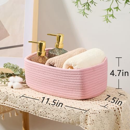 MiniArk Small Storage Baskets for Organizing | Closet Organizer Bins | Shelf Toy Basket | Woven Rope Baskets | Cube Decorative Box | Shallow Basket | 11.5x7.5x4.7” | 3 Packs Light Pink - Image 3