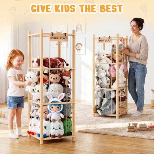 Woodure Stuffed Animal Storage & Organizer, Wooden Cute Zoo Toy Holder for Toddler Rooms, Playrooms & Bedrooms(2pcs) - Image 4
