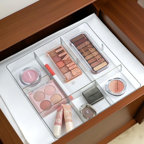 ZEXALOR Adjustable Clear Drawer Organizer, Plastic Drawer Divider Tray with Removable 9 Sections for Desk,Bathroom,Office,Makeup,Junk - Image 3