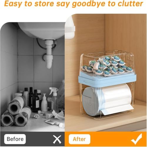 2-in-1 Trash Bag Holder Laundry & Dishwasher Pods Container,Garbage Bag Dispenser with Removable Lids,Kitchen Organizer and Under Sink Storage Box (Blue) - Image 6