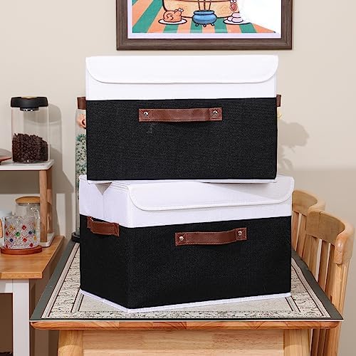 ANMINY Fabric Storage Box Bins with Lids, Black White, 15"x10"x10", 2 Pack - Image 6
