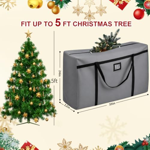 Christmas Tree Storage Bag, Fits 4/5 Ft Artificial Trees, Grey - Image 2