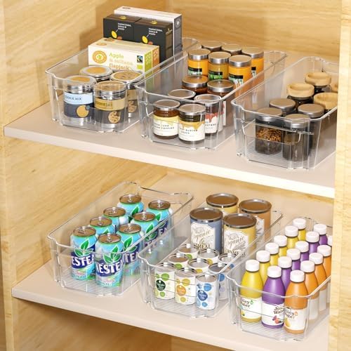 Clear Fridge Organizer, Refrigerator Organizer Bins with Handle, Freezer, Kitchen Cabinet, Pantry Organization, BPA Free Fridge Organizers (12.4 inch 6 Pack) by INCOSTAR