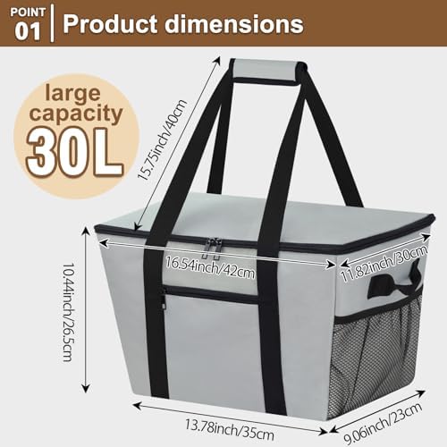 Reusable Grocery Bag – Expandable Insulated Cooler Bag with Bottom Board, Collapsible Insulated Shopping Bag with Zipper & Drawstring, Heavy Duty Tote Bag for Shopping, Delivery, Picnic, Beach - Image 3