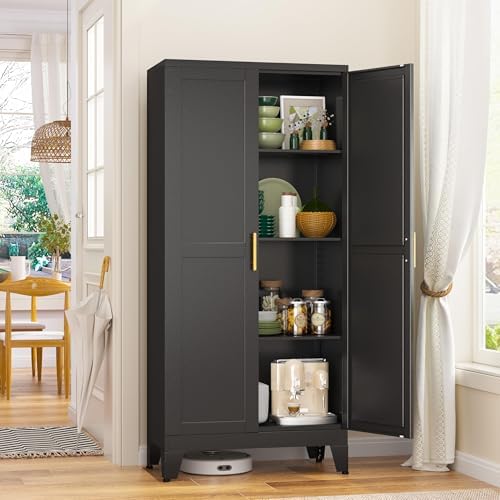 GAIOUS Metal Storage Cabinet, Black Pantry Storage Cabinets with 2 Door by GAIOUS