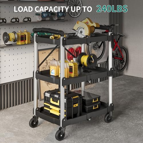 YITAHOME 3-Tier Folding Utility Cart with Wheels (2 Brakes), 240lbs - Image 4