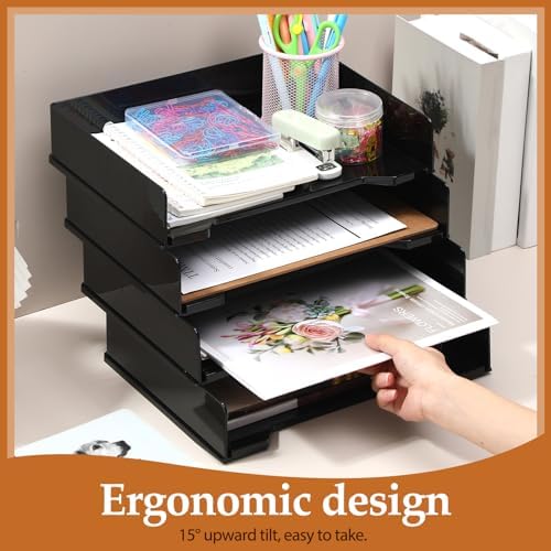 DoubleFill 8 Pcs Stackable Letter Tray Plastic Paper Tray, Black - Image 6