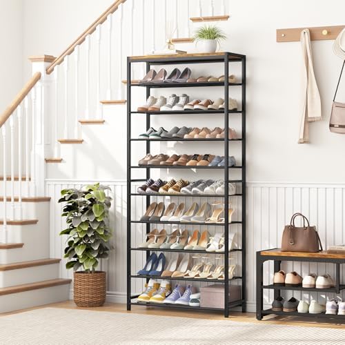 HOMEFORT 10 Tiers Shoe Rack Organizer,30" Shoe Storage Shelf for Closet, Shoe Rack for Entryway,Holds 36-40 Pairs of Shoe, Tall Shoe Stand with Metal Shelves and MDF Top Board,Rustic Brown - Image 2