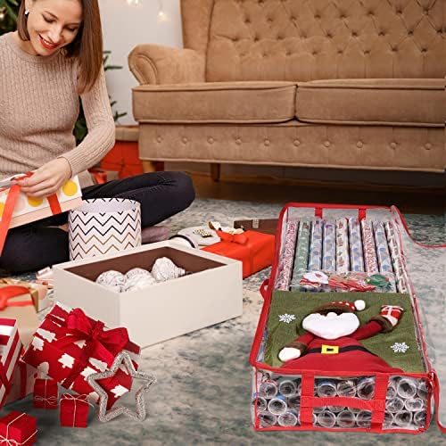 ProPik Wrapping Paper Storage Containers | Gift Wrap Organizer Under Bed | 41”x14”x6” | Box Holds 18-24 Rolls Up to 40” Long | Holder with Pockets for Ribbon, Bows and Accessories (2 Pack - Red) - Image 7