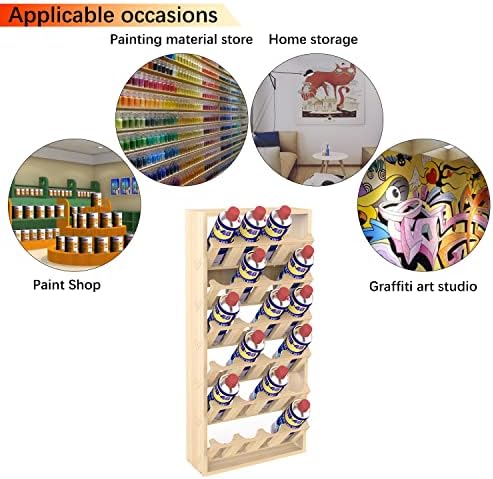 6 Tier 24 Can Spray Paint or Lube Can Wall Mount Storage Holder Rack Lube Holder Organization Storage Rack Wood Shelf Case Organizer, 14.2" L x 5" W x 30" H - Image 6