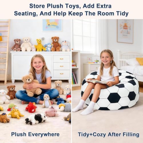 Lukeight Soccer Stuffed Animal Storage Bean Bag Chair Cover for Kids (No Filler), Velvet Plush Toy Organizer Seat, Long YKK Zipper, Side Pocket, X-Large 30"D x 18"H - Image 3