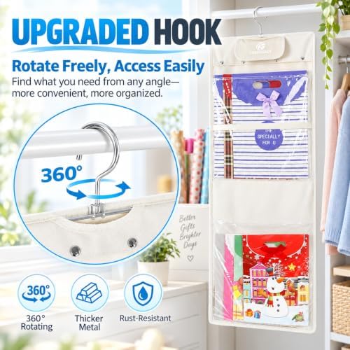 Freegrace Hanging Gift Wrap Organizer - Wrapping Paper Storage Bag, 41 Inch - Image 5