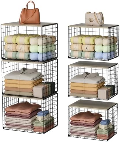 Extra-Long Closet Organizers and Storage with Top Board, 3 Pack Stackable Closet Shelf Organizer, Double Storage Design Clothes Storage Cube/Bin Organizer for Wardrobe,Space-Saving, Black,Sturdy,Metal by Hencawima