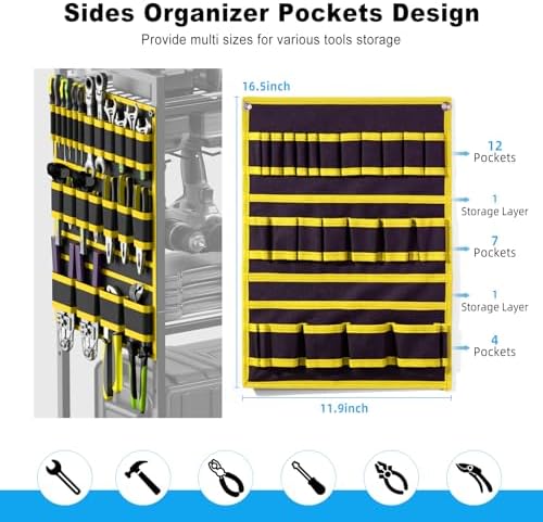 JUNNUJ Power Tool Organizer Cart with Charging Station, 6 FT Cord, Yellow - Image 3