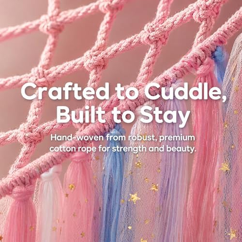 THIDARGO Stuffed Animal Hammock Storage Net with LED Lights, Colorful Tassels, 59in, for Kids Bedroom Nursery Playroom, Includes 3 Hooks (not including battery) (Peach Pink) - Image 7