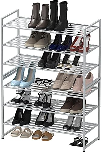 Simple Houseware 3-Tier Stackable Metal Panel Shoe Rack, Silver - Image 6